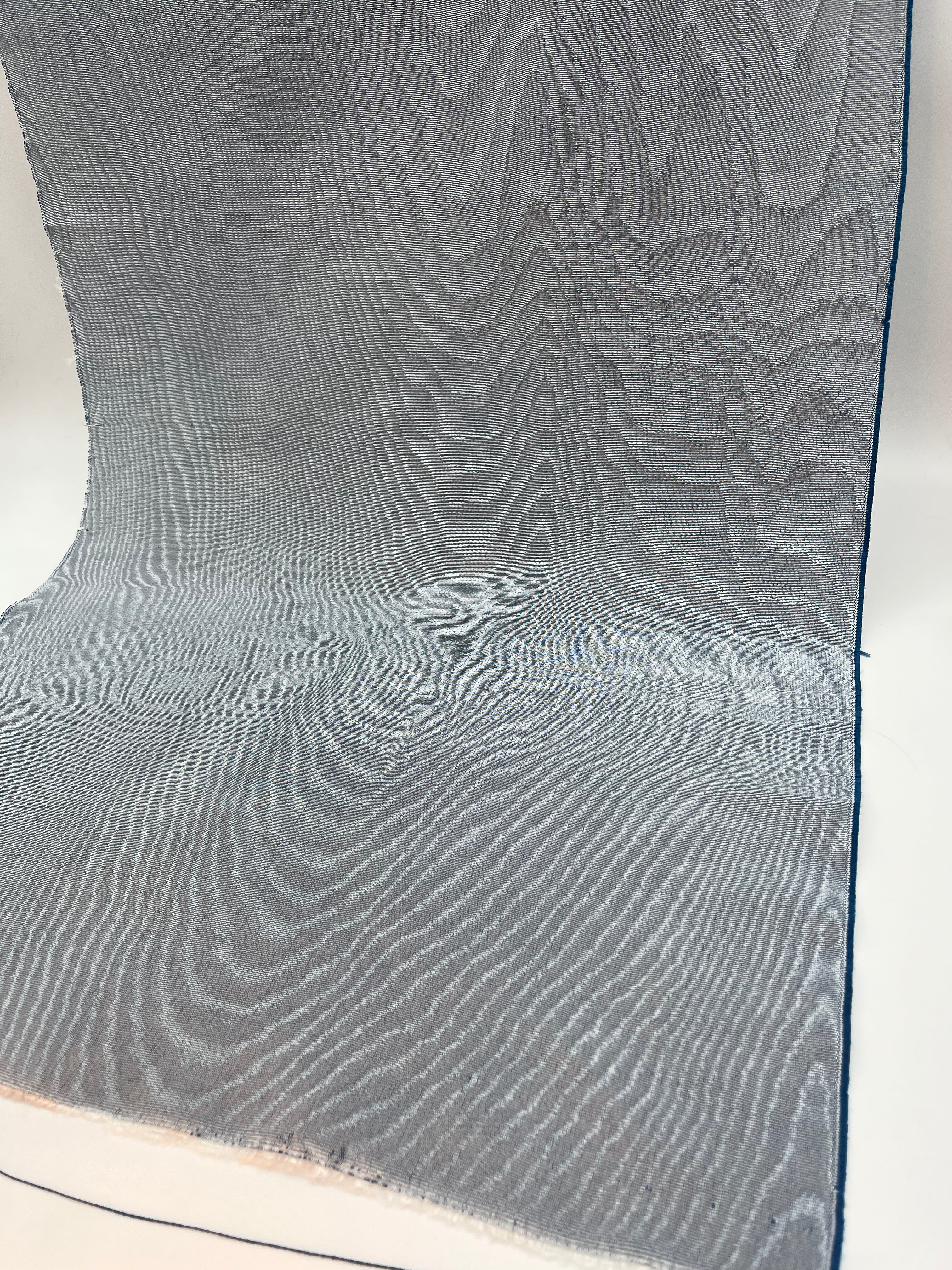 Pastel Blue Colour Silk Moire Home Textile Interior Fabrics, Watermark Pattern.