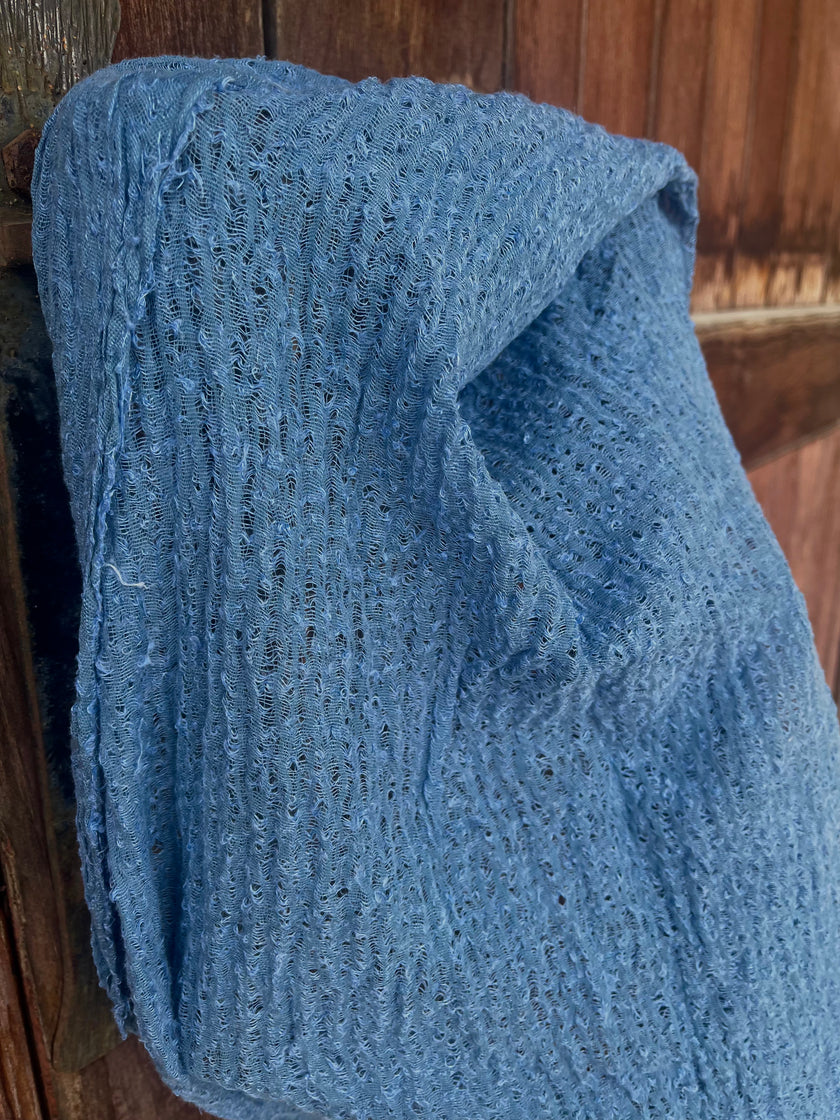 Indigo Blue Textured Sheer Linen Fabric