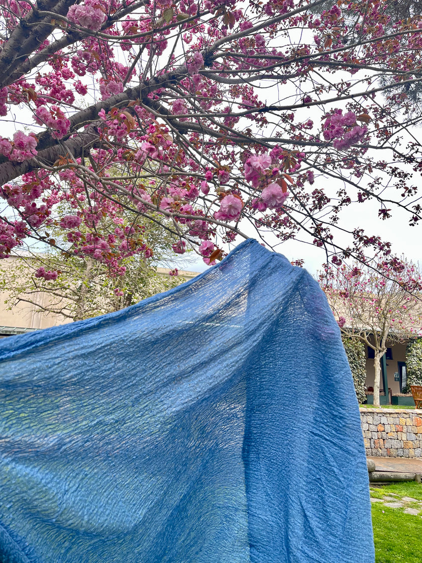 Indigo Blue Textured Sheer Linen Fabric
