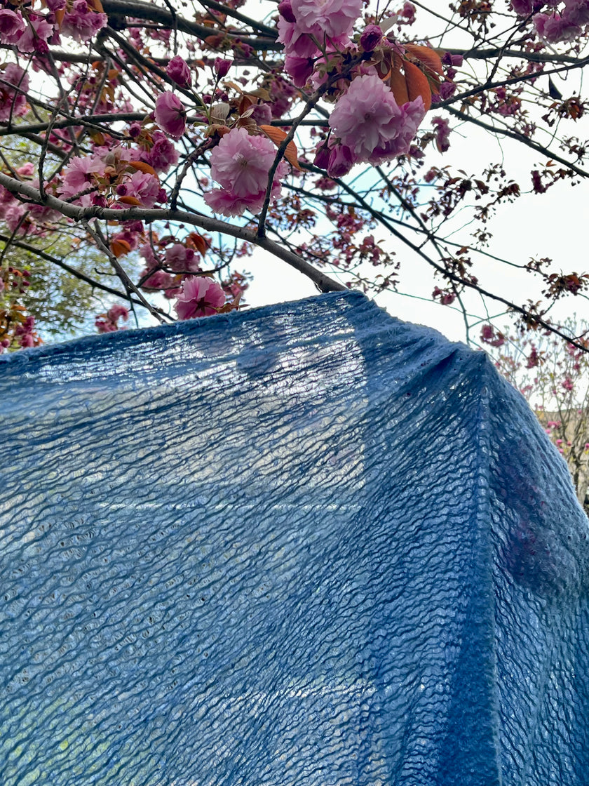 Indigo Blue Textured Sheer Linen Fabric