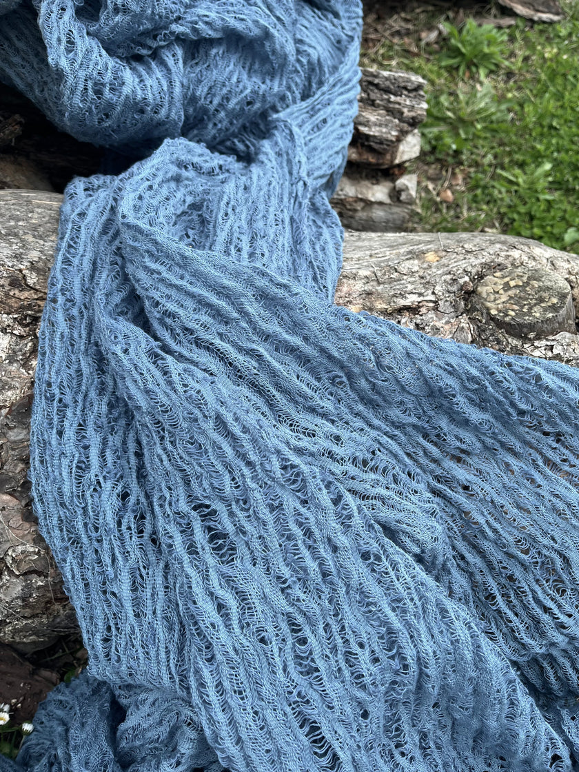 Indigo Blue Textured Sheer Linen Fabric.