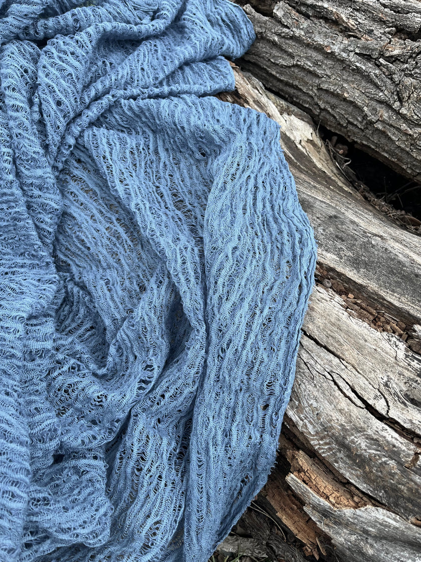 Indigo Blue Textured Sheer Linen Fabric.