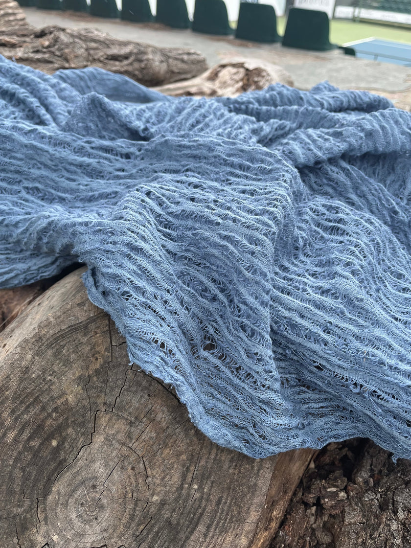 Indigo Blue Textured Sheer Linen Fabric.