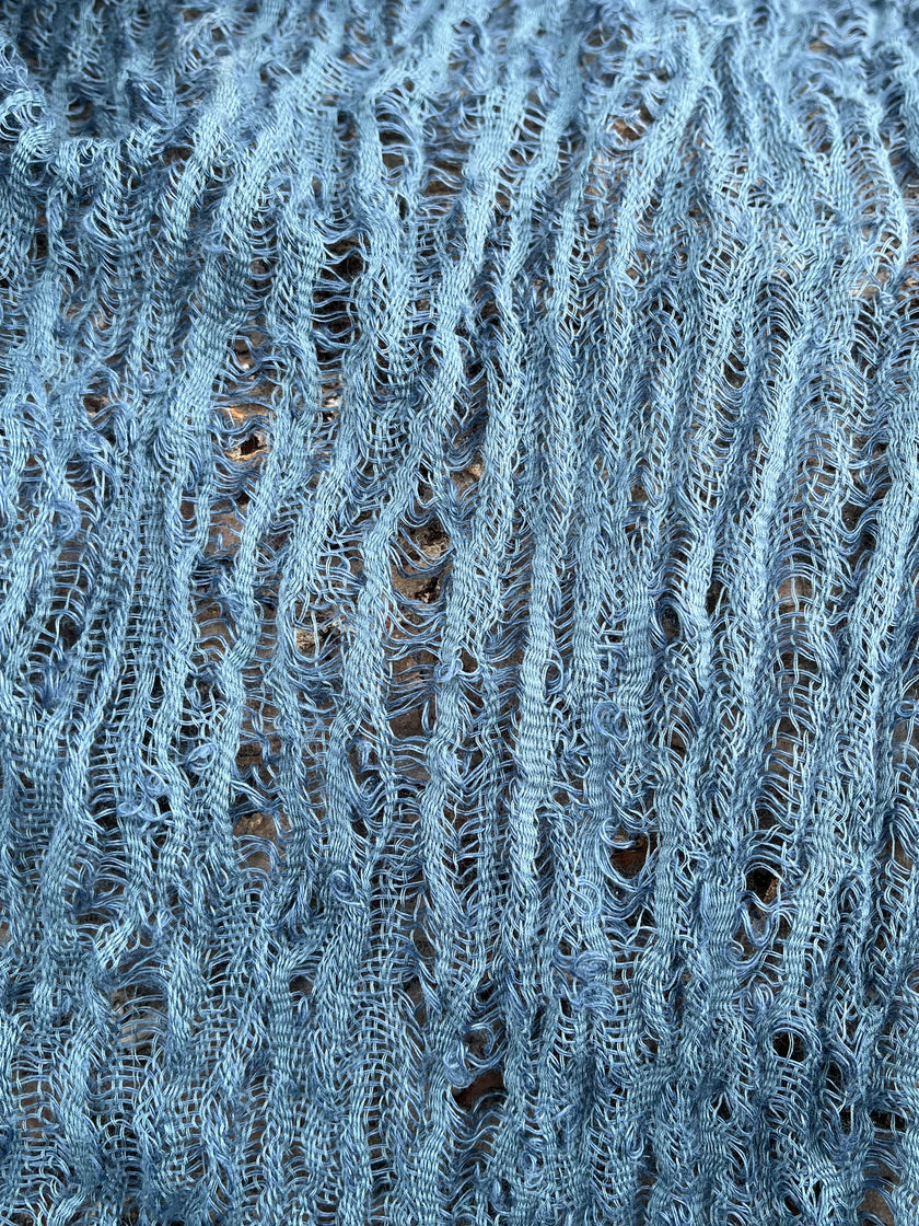 Indigo Blue Textured Sheer Linen Fabric.