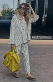 Navy - Black Striped Neutral Organic Cotton Fabric By The Meter.