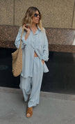 Cotton Light Weight Blue Yarn Dyed Fabric With Pin Stripes.