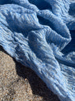 Tissus naturels uniques bleu clair : mélange de lin en coton funky, transparent et texturé | Tissus spéciaux de qualité avec texture 3D pour les créations estivales.