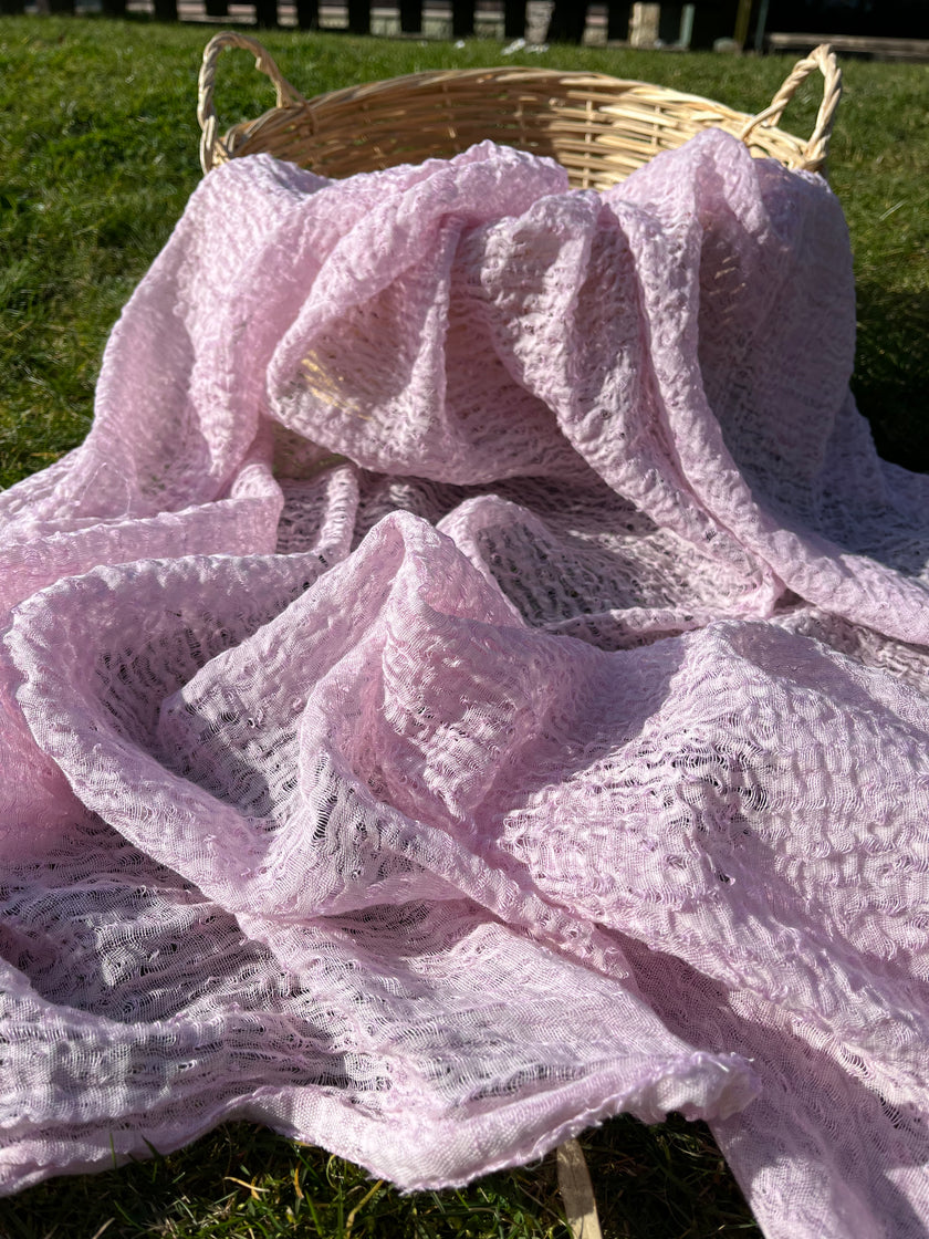 Metreyle Leylak Pembesi Keten Kumaş, Organik Pamuklu Kumaş, Dokulu El Dokuma Yarı Şeffaf Doğal Kumaşlar.