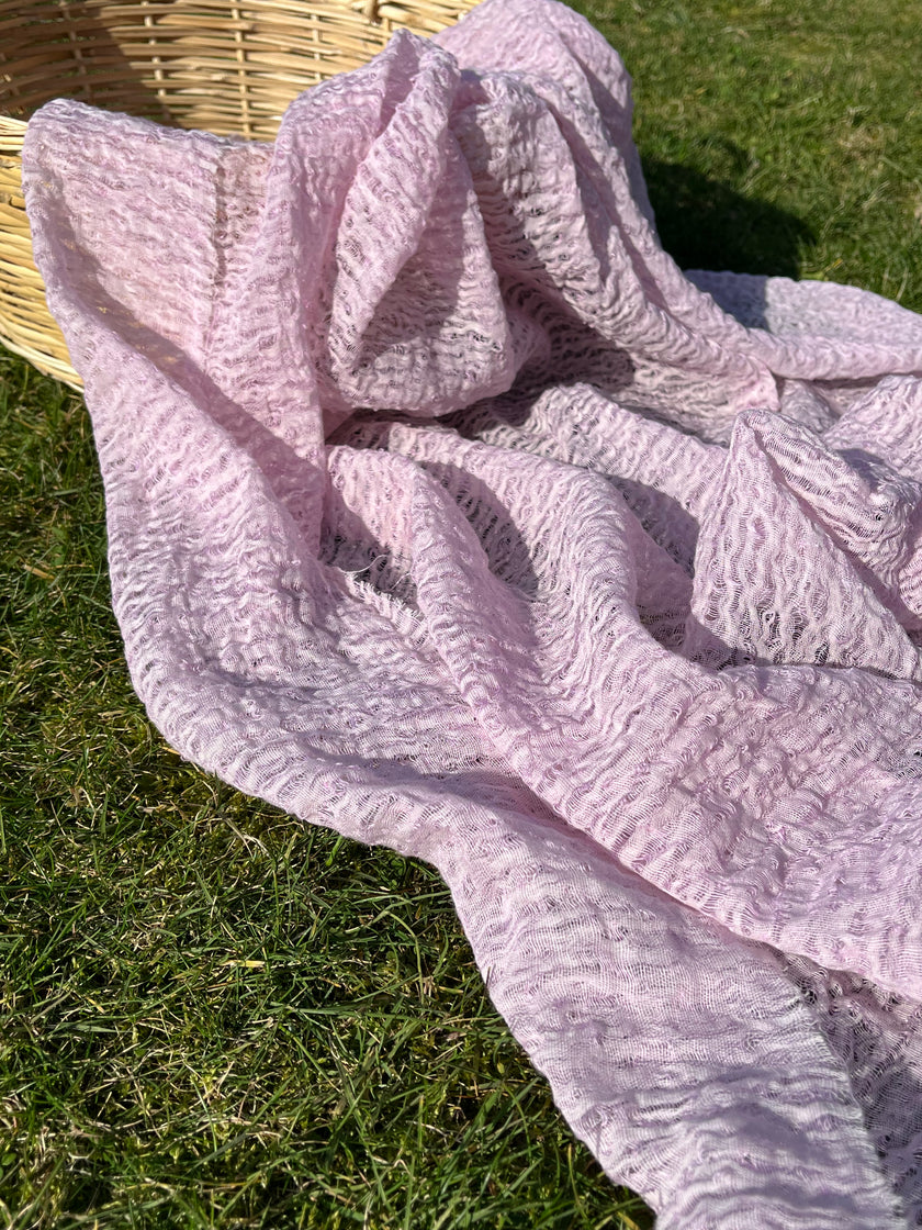 Metreyle Leylak Pembesi Keten Kumaş, Organik Pamuklu Kumaş, Dokulu El Dokuma Yarı Şeffaf Doğal Kumaşlar.