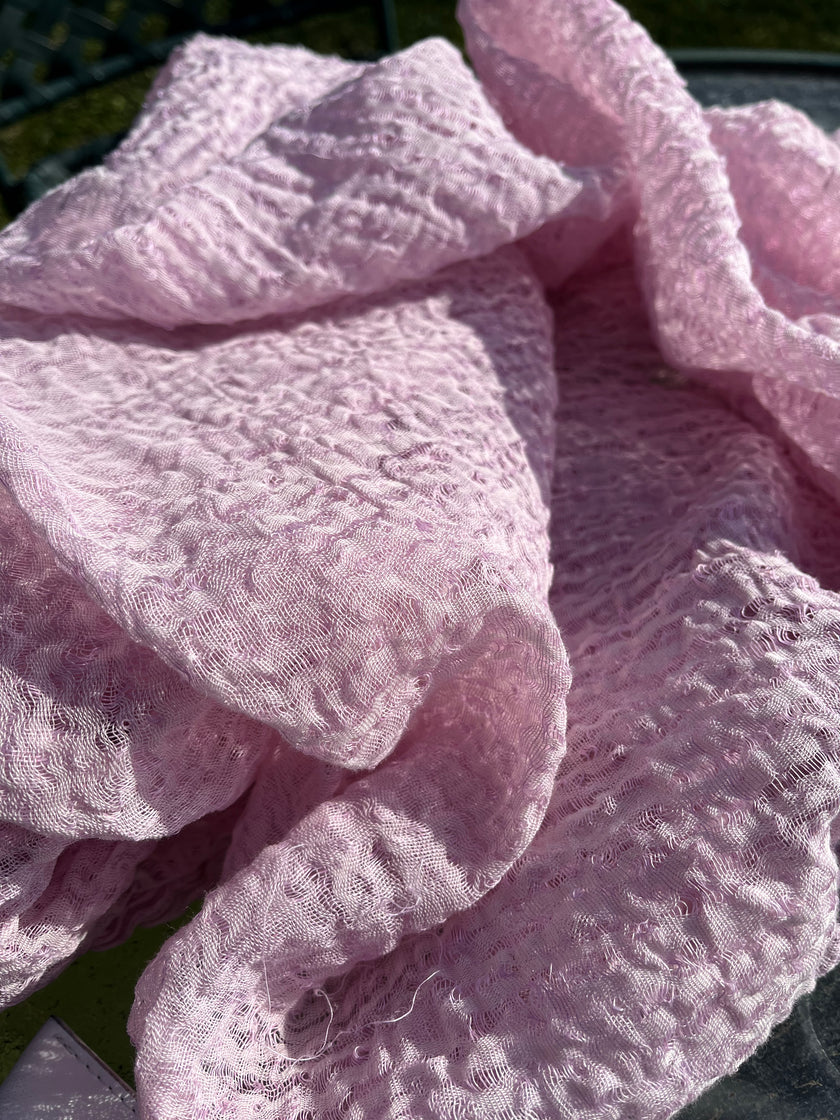 Metreyle Leylak Pembesi Keten Kumaş, Organik Pamuklu Kumaş, Dokulu El Dokuma Yarı Şeffaf Doğal Kumaşlar.