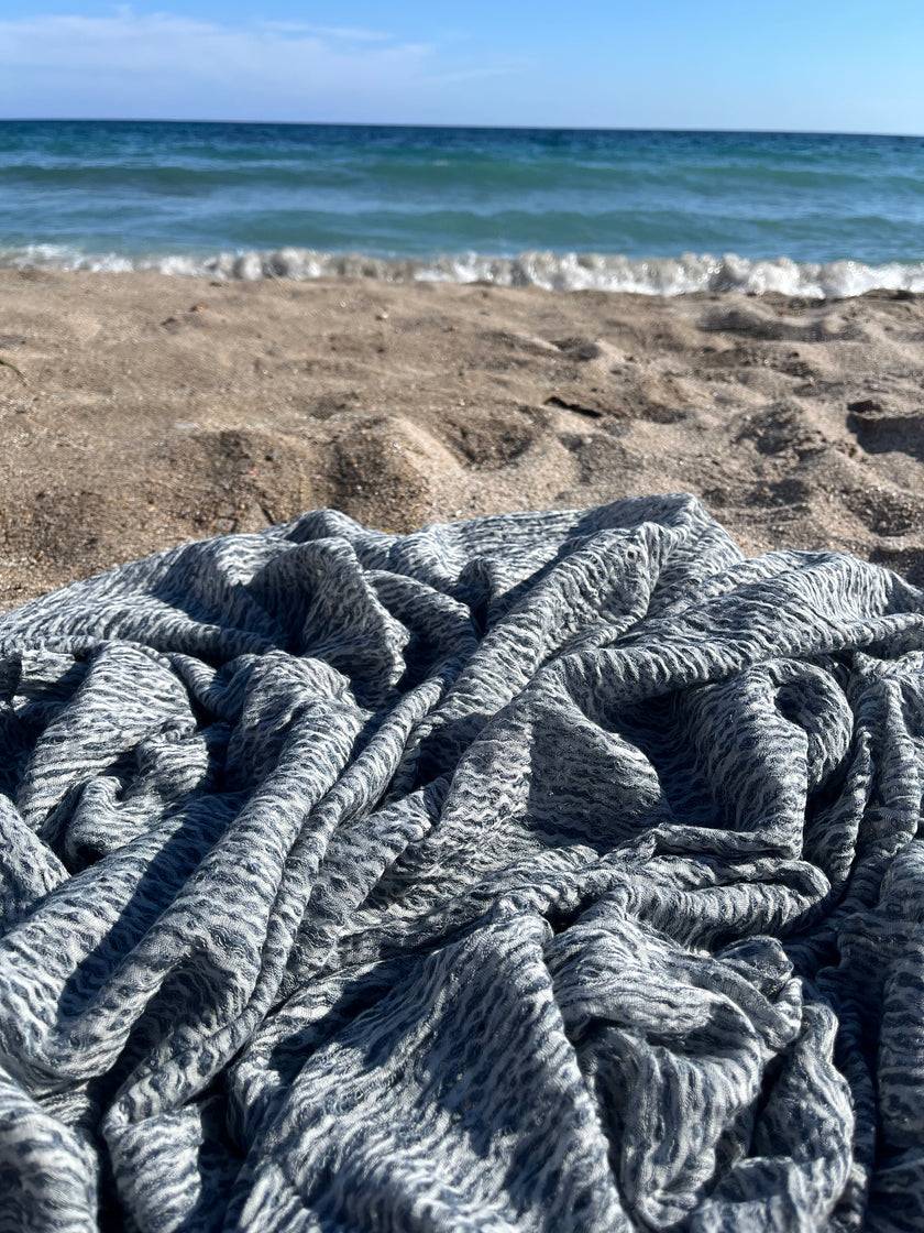 Metre Kare Mavi Gri Keten Kumaş, Organik Pamuklu Kumaş, Dokulu El Dokuma Yarı Şeffaf Doğal Kumaşlar.
