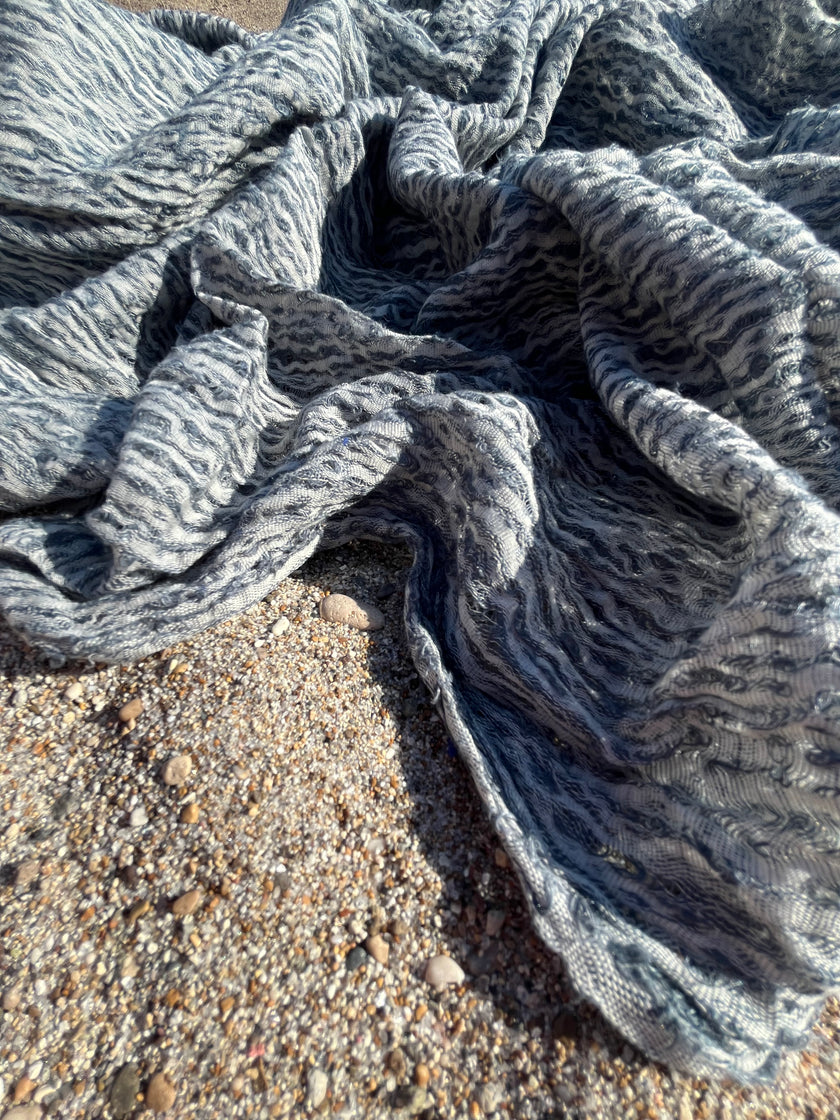 Metre Kare Mavi Gri Keten Kumaş, Organik Pamuklu Kumaş, Dokulu El Dokuma Yarı Şeffaf Doğal Kumaşlar.