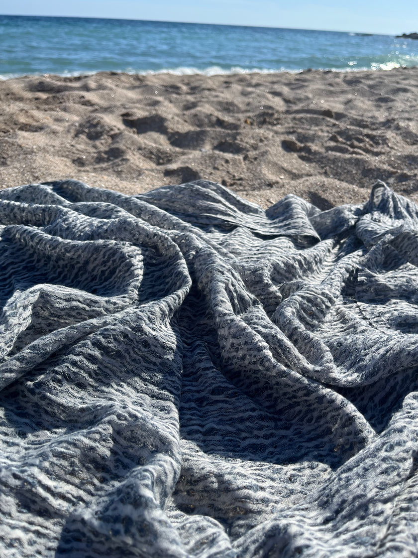 Metre Kare Mavi Gri Keten Kumaş, Organik Pamuklu Kumaş, Dokulu El Dokuma Yarı Şeffaf Doğal Kumaşlar.