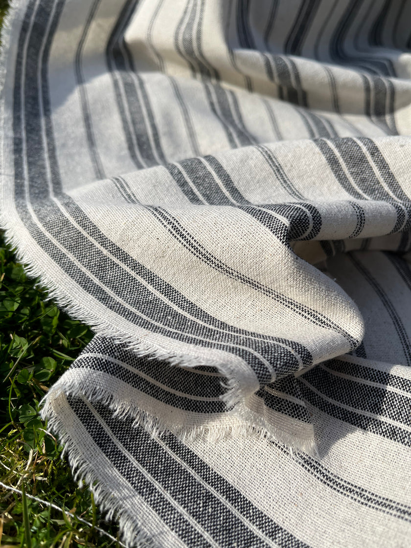 Ağır Ağırlıklı Yumuşatılmış Keten Pamuklu Kumaş Metre Başına 200g/m2 - Döşemelik Çizgili Fransız Stili - Doğal Döşemelik Kumaşlar 235 CM Genişlik.