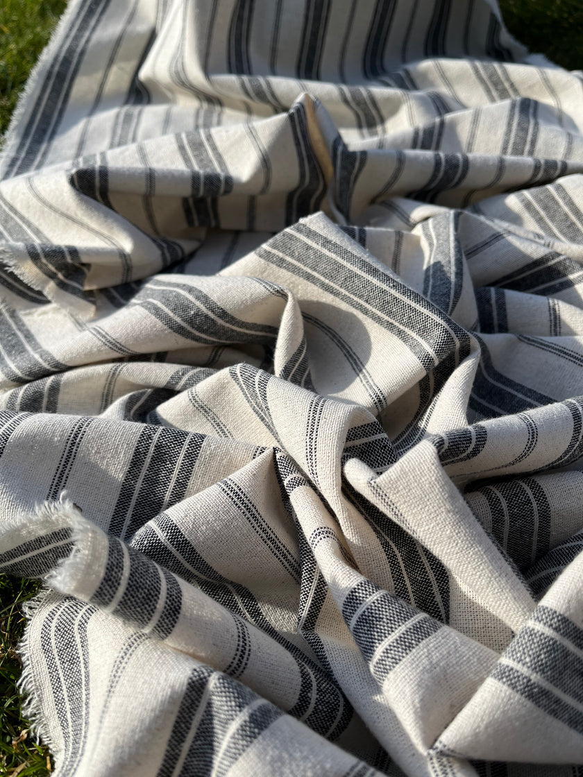 Ağır Ağırlıklı Yumuşatılmış Keten Pamuklu Kumaş Metre Başına 200g/m2 - Döşemelik Çizgili Fransız Stili - Doğal Döşemelik Kumaşlar 235 CM Genişlik.