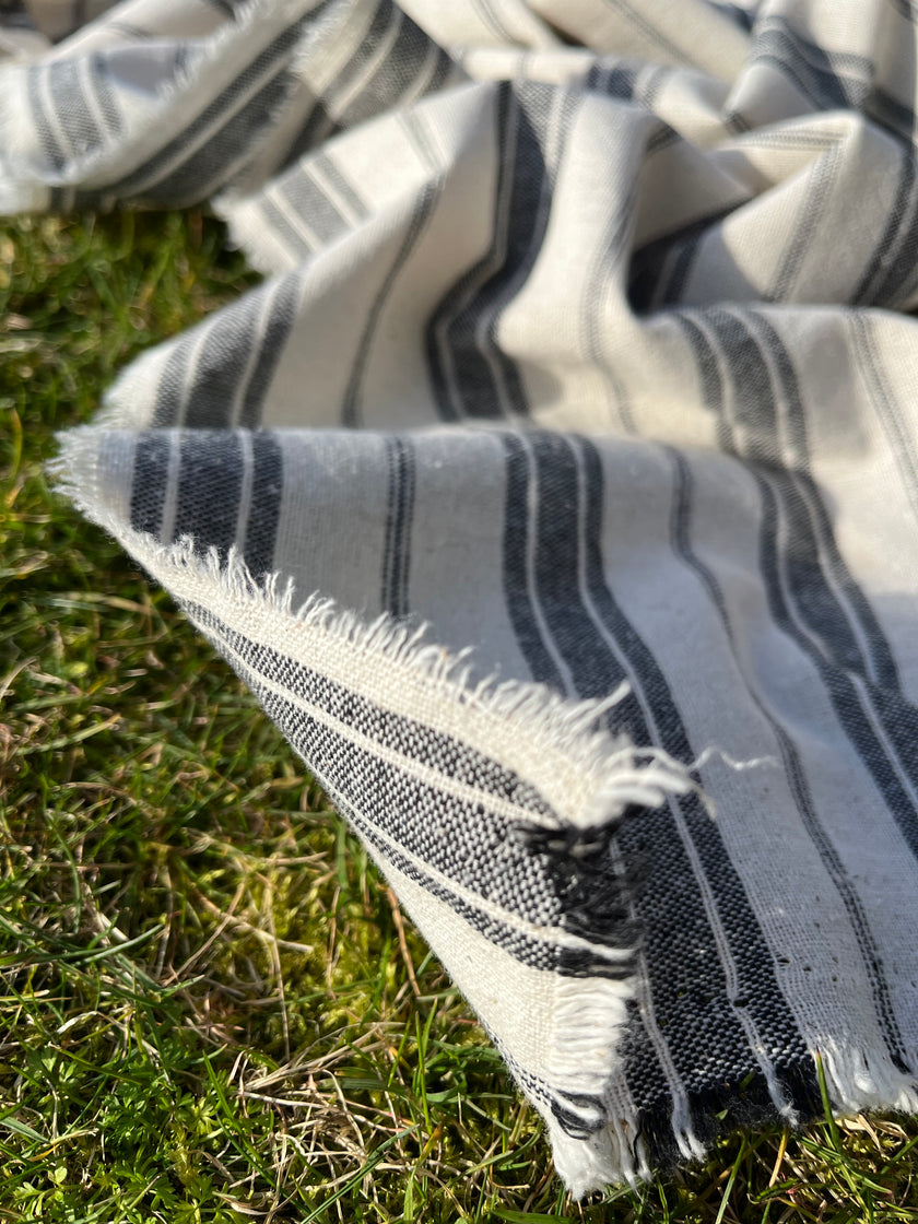 Ağır Ağırlıklı Yumuşatılmış Keten Pamuklu Kumaş Metre Başına 200g/m2 - Döşemelik Çizgili Fransız Stili - Doğal Döşemelik Kumaşlar 235 CM Genişlik.