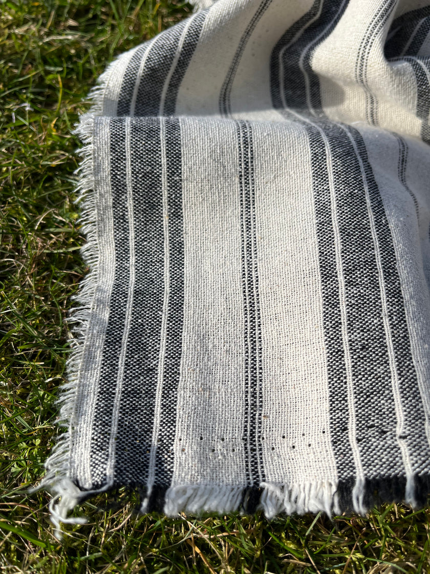 Ağır Ağırlıklı Yumuşatılmış Keten Pamuklu Kumaş Metre Başına 200g/m2 - Döşemelik Çizgili Fransız Stili - Doğal Döşemelik Kumaşlar 235 CM Genişlik.