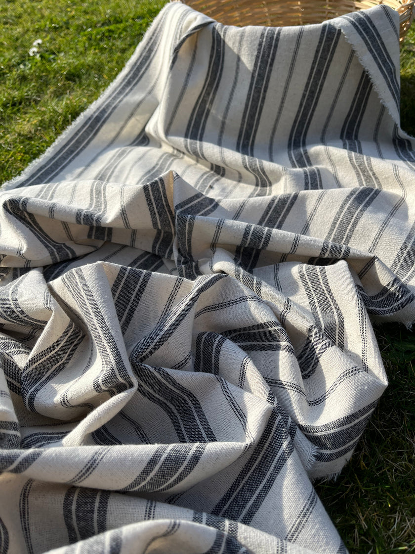 Ağır Ağırlıklı Yumuşatılmış Keten Pamuklu Kumaş Metre Başına 200g/m2 - Döşemelik Çizgili Fransız Stili - Doğal Döşemelik Kumaşlar 235 CM Genişlik.