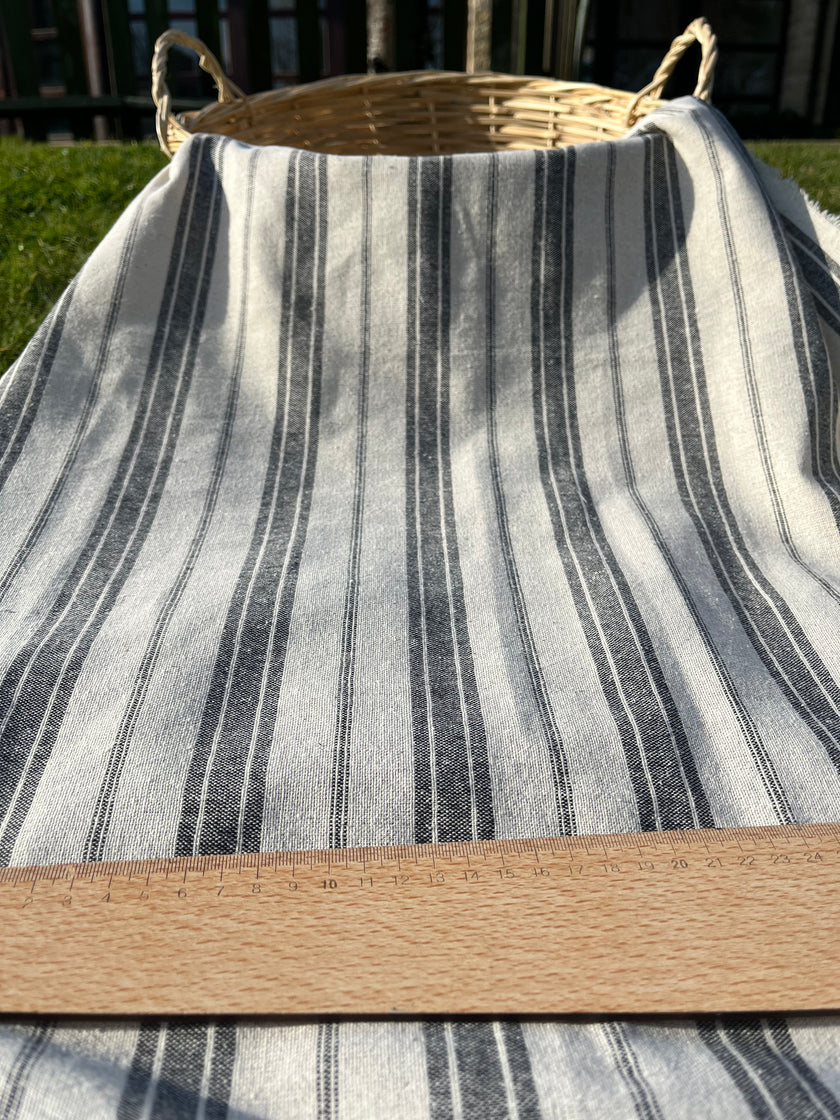 Ağır Ağırlıklı Yumuşatılmış Keten Pamuklu Kumaş Metre Başına 200g/m2 - Döşemelik Çizgili Fransız Stili - Doğal Döşemelik Kumaşlar 235 CM Genişlik.