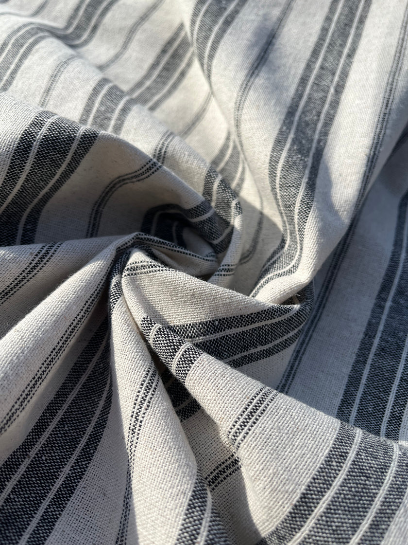 Ağır Ağırlıklı Yumuşatılmış Keten Pamuklu Kumaş Metre Başına 200g/m2 - Döşemelik Çizgili Fransız Stili - Doğal Döşemelik Kumaşlar 235 CM Genişlik.