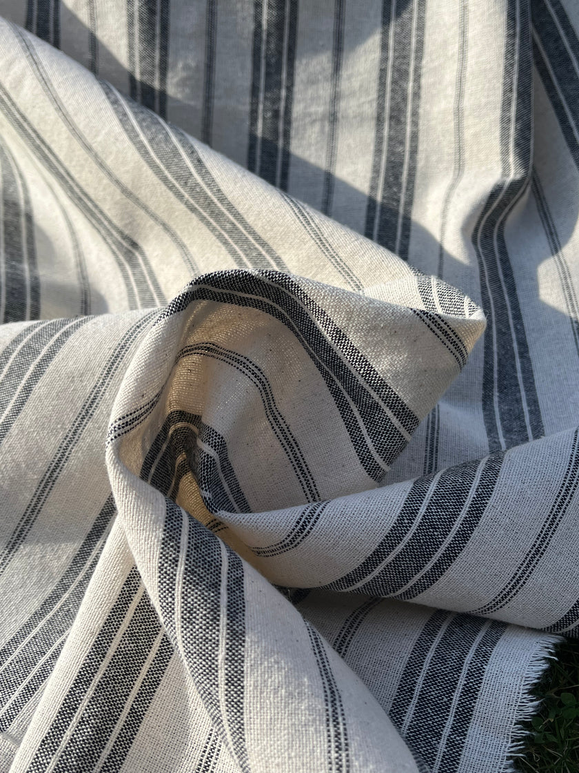 Ağır Ağırlıklı Yumuşatılmış Keten Pamuklu Kumaş Metre Başına 200g/m2 - Döşemelik Çizgili Fransız Stili - Doğal Döşemelik Kumaşlar 235 CM Genişlik.