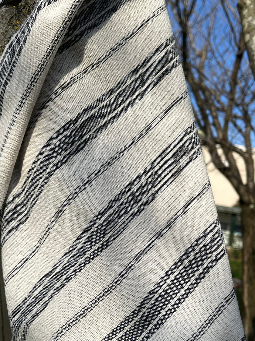 Ağır Ağırlıklı Yumuşatılmış Keten Pamuklu Kumaş Metre Başına 200g/m2 - Döşemelik Çizgili Fransız Stili - Doğal Döşemelik Kumaşlar 235 CM Genişlik.