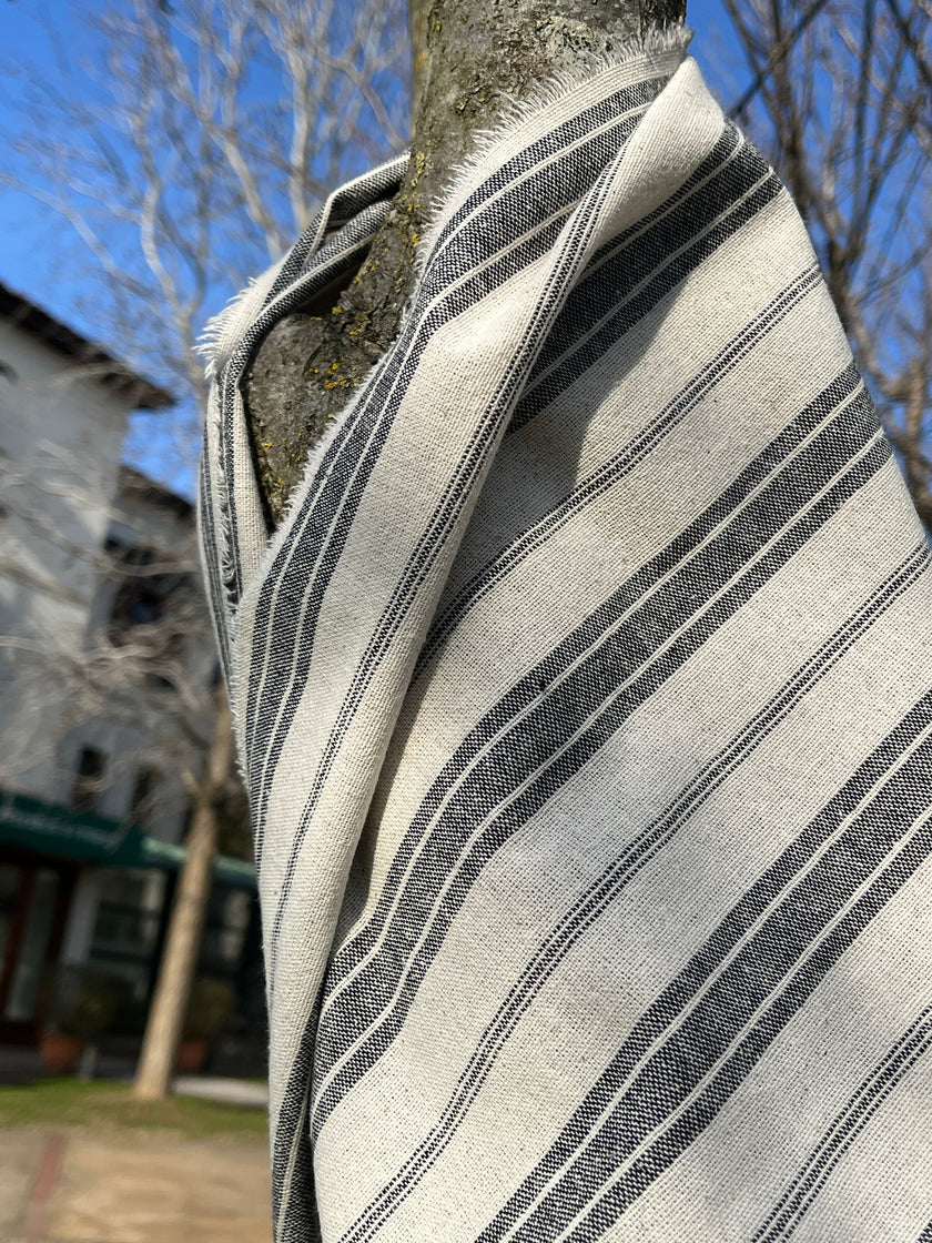 Ağır Ağırlıklı Yumuşatılmış Keten Pamuklu Kumaş Metre Başına 200g/m2 - Döşemelik Çizgili Fransız Stili - Doğal Döşemelik Kumaşlar 235 CM Genişlik.