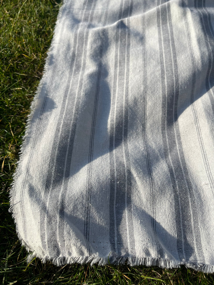 Ağır Ağırlıklı Yumuşatılmış Keten Pamuklu Kumaş Metre Başına 200g/m2 - Döşemelik Çizgili Fransız Stili - Doğal Döşemelik Kumaşlar 235 CM Genişlik.