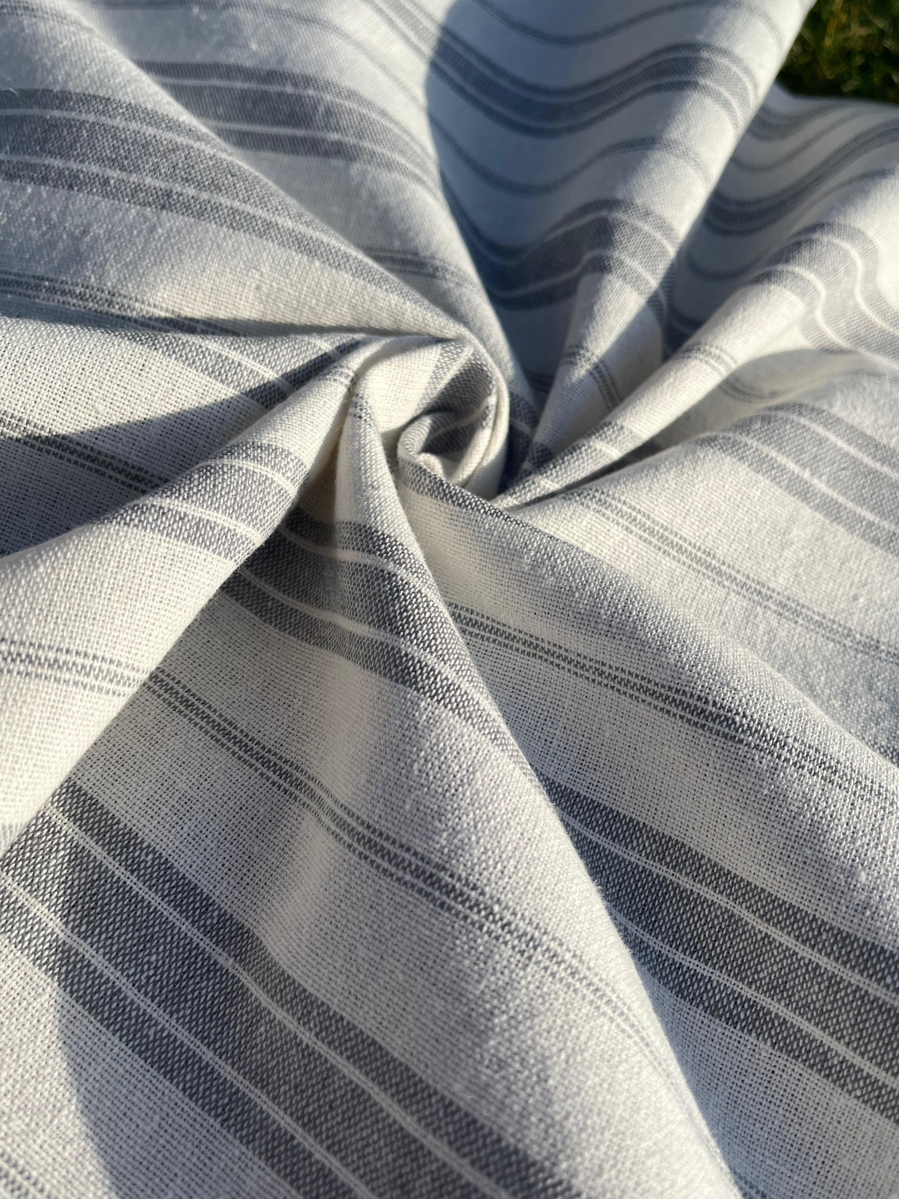 Ağır Ağırlıklı Yumuşatılmış Keten Pamuklu Kumaş Metre Başına 200g/m2 - Döşemelik Çizgili Fransız Stili - Doğal Döşemelik Kumaşlar 235 CM Genişlik.