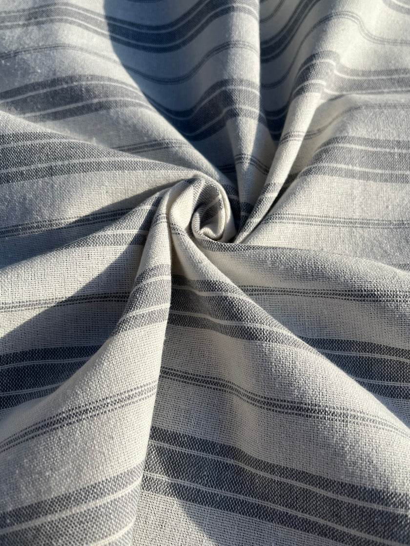 Ağır Ağırlıklı Yumuşatılmış Keten Pamuklu Kumaş Metre Başına 200g/m2 - Döşemelik Çizgili Fransız Stili - Doğal Döşemelik Kumaşlar 235 CM Genişlik.