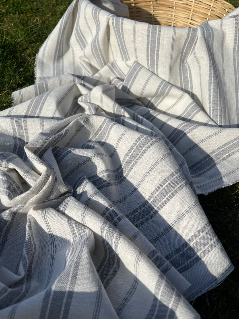 Ağır Ağırlıklı Yumuşatılmış Keten Pamuklu Kumaş Metre Başına 200g/m2 - Döşemelik Çizgili Fransız Stili - Doğal Döşemelik Kumaşlar 235 CM Genişlik.