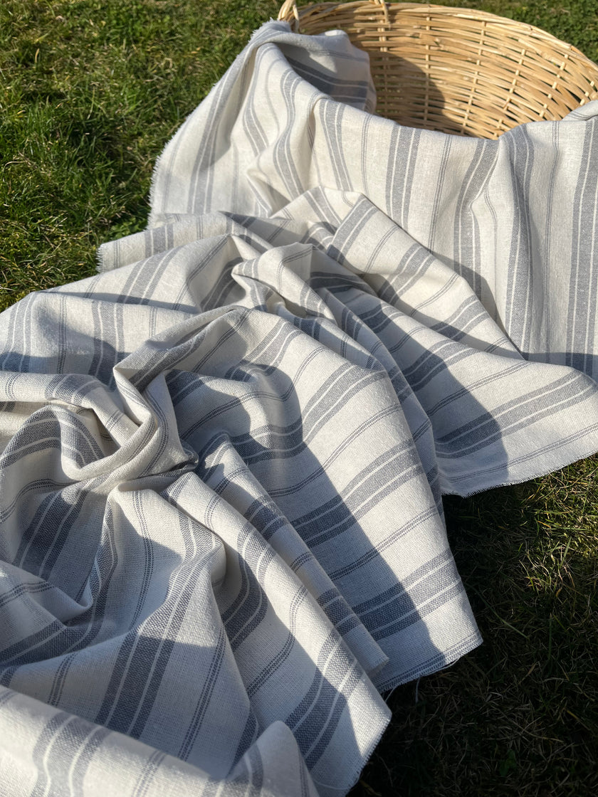 Ağır Ağırlıklı Yumuşatılmış Keten Pamuklu Kumaş Metre Başına 200g/m2 - Döşemelik Çizgili Fransız Stili - Doğal Döşemelik Kumaşlar 235 CM Genişlik.