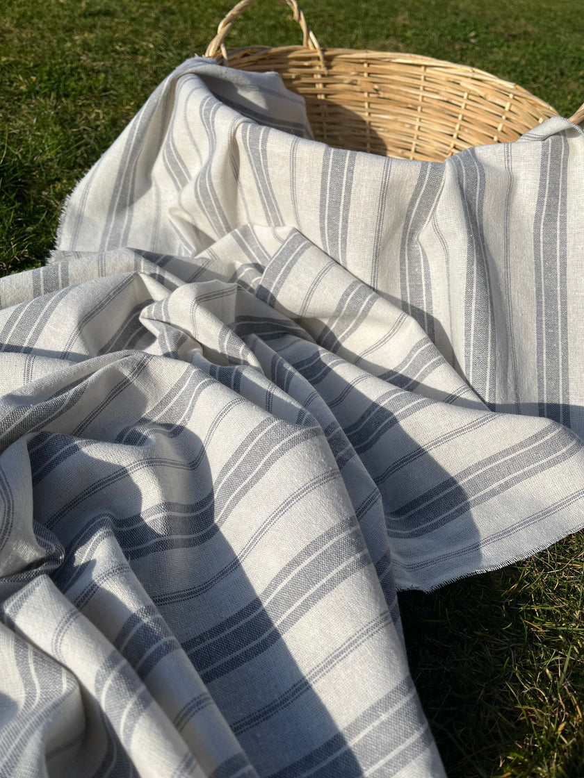 Ağır Ağırlıklı Yumuşatılmış Keten Pamuklu Kumaş Metre Başına 200g/m2 - Döşemelik Çizgili Fransız Stili - Doğal Döşemelik Kumaşlar 235 CM Genişlik.