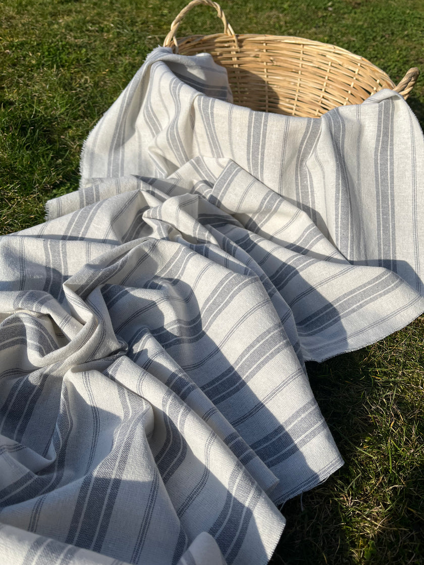 Ağır Ağırlıklı Yumuşatılmış Keten Pamuklu Kumaş Metre Başına 200g/m2 - Döşemelik Çizgili Fransız Stili - Doğal Döşemelik Kumaşlar 235 CM Genişlik.