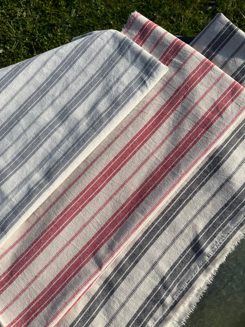 Ağır Ağırlıklı Yumuşatılmış Keten Pamuklu Kumaş Metre Başına 200g/m2 - Döşemelik Çizgili Fransız Stili - Doğal Döşemelik Kumaşlar 235 CM Genişlik.