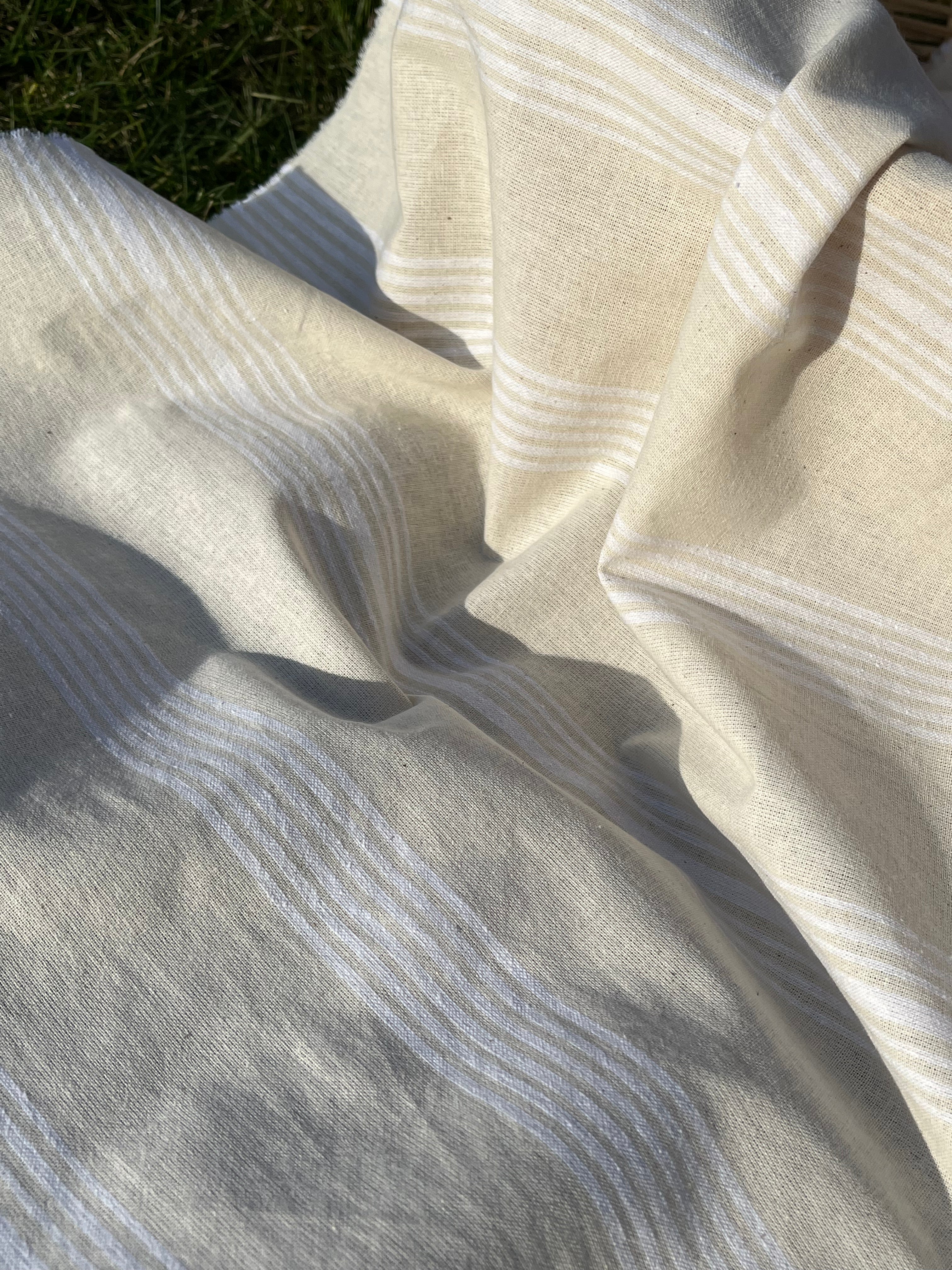Soft Fluid Wide Striped Mid Weight Softened Linen Cotton Fabric By The Yard
