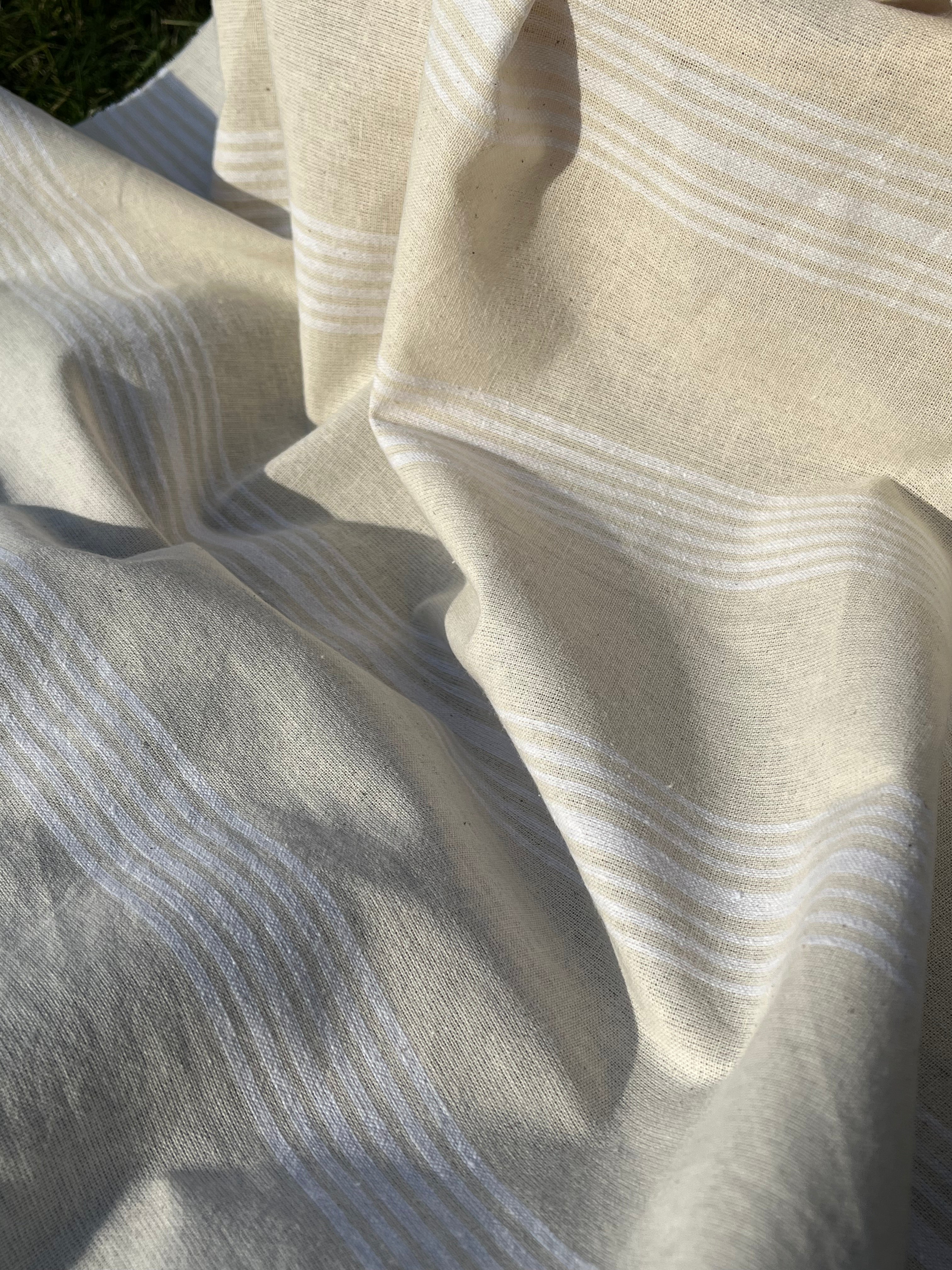 Soft Fluid Wide Striped Mid Weight Softened Linen Cotton Fabric By The Yard