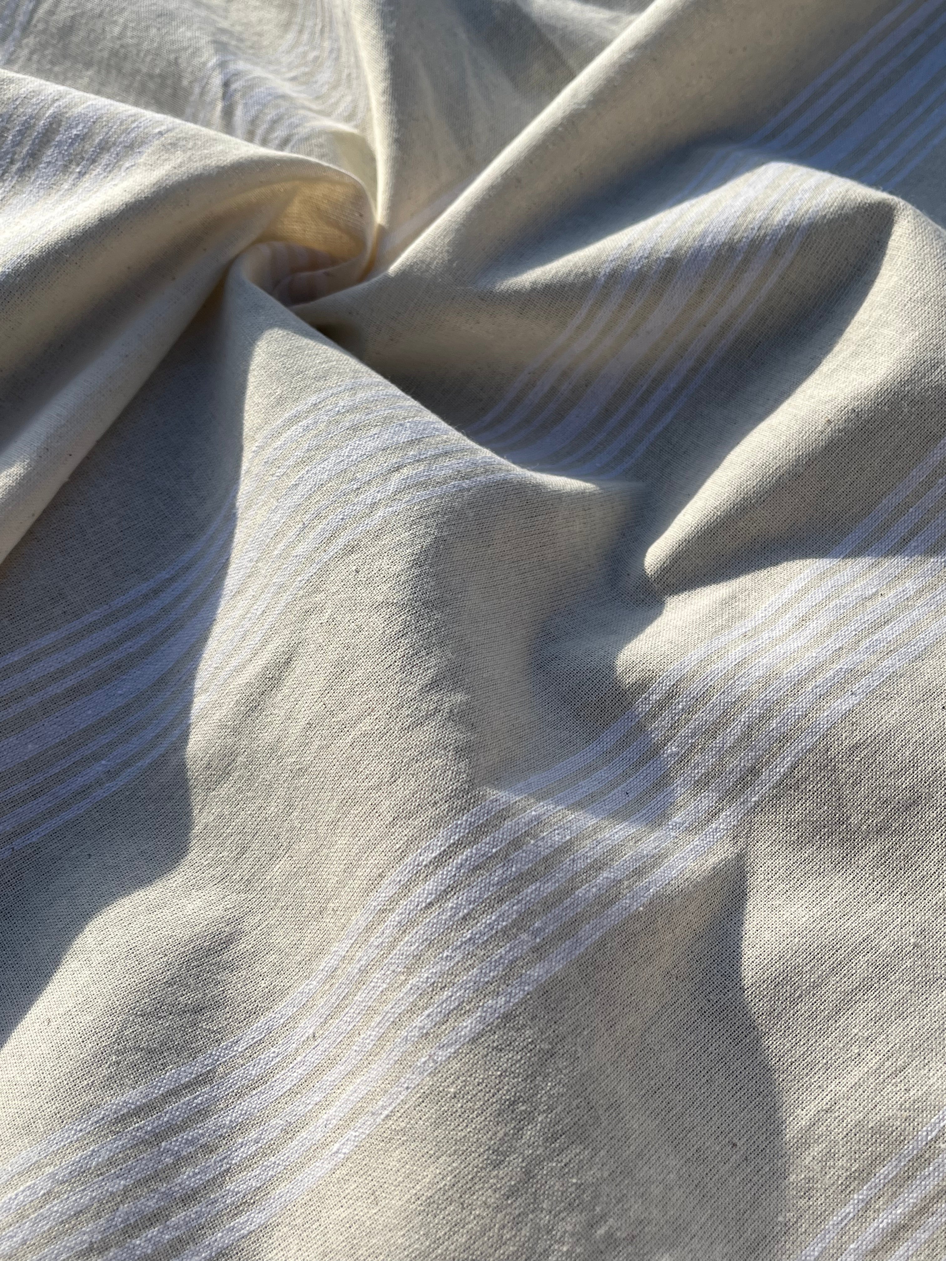 Soft Fluid Wide Striped Mid Weight Softened Linen Cotton Fabric By The Yard