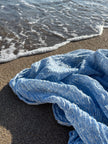 Tissus naturels uniques bleu clair : mélange de lin en coton funky, transparent et texturé | Tissus spéciaux de qualité avec texture 3D pour les créations estivales.