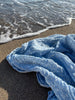 Tissus naturels uniques bleu clair : mélange de lin en coton funky, transparent et texturé | Tissus spéciaux de qualité avec texture 3D pour les créations estivales.