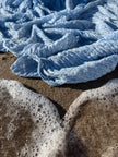 Tissus naturels uniques bleu clair : mélange de lin en coton funky, transparent et texturé | Tissus spéciaux de qualité avec texture 3D pour les créations estivales.