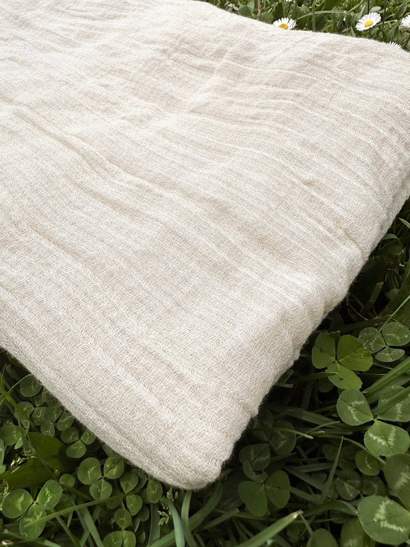 Hollow Mesh Organik Pamuklu Kumaş, Bej Beyaz Balıksırtı Desenli Şeffaf Kırışık Şeffaf Pamuklu Kumaş