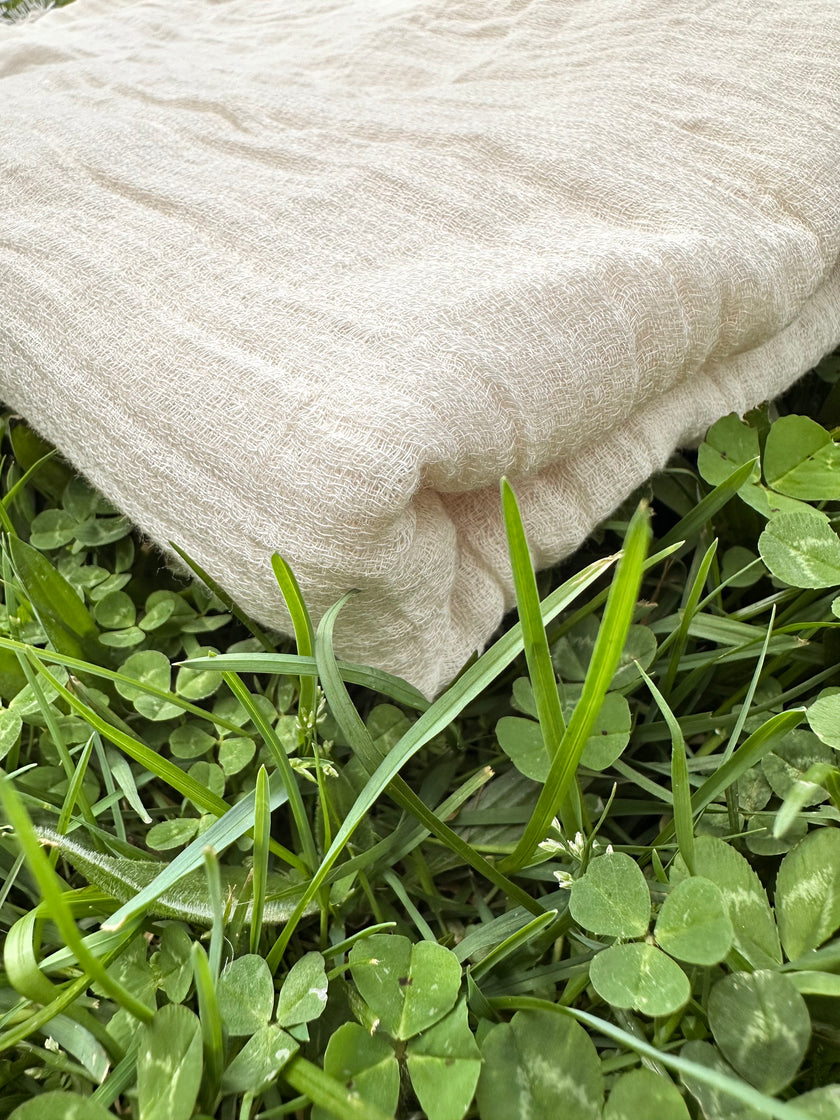 Hollow Mesh Organik Pamuklu Kumaş, Bej Beyaz Balıksırtı Desenli Şeffaf Kırışık Şeffaf Pamuklu Kumaş