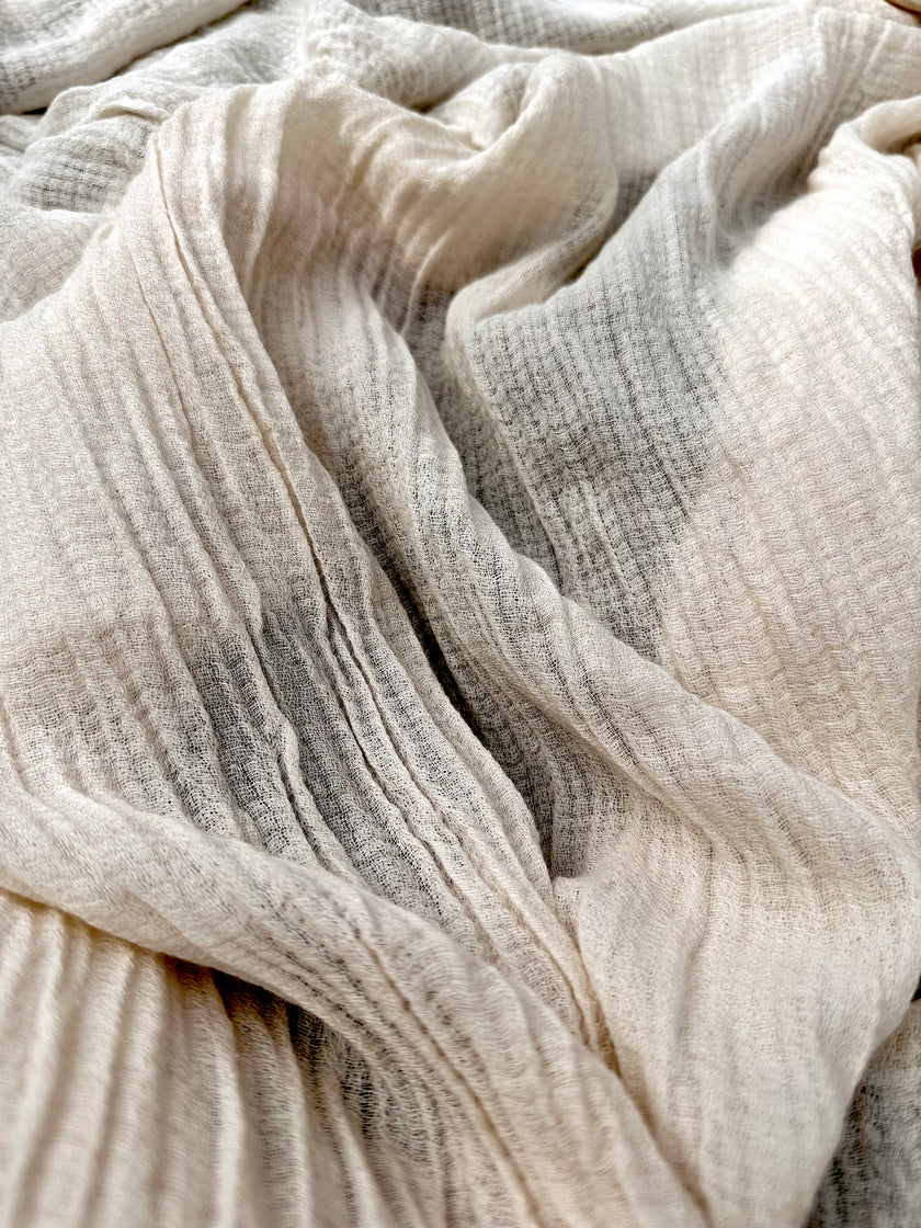 Hollow Mesh Organik Pamuklu Kumaş, Bej Beyaz Balıksırtı Desenli Şeffaf Kırışık Şeffaf Pamuklu Kumaş