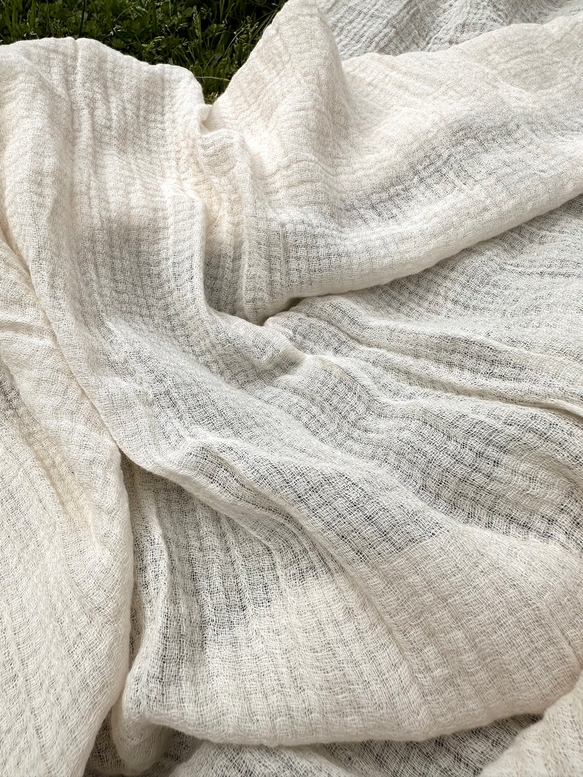 Hollow Mesh Organik Pamuklu Kumaş, Bej Beyaz Balıksırtı Desenli Şeffaf Kırışık Şeffaf Pamuklu Kumaş