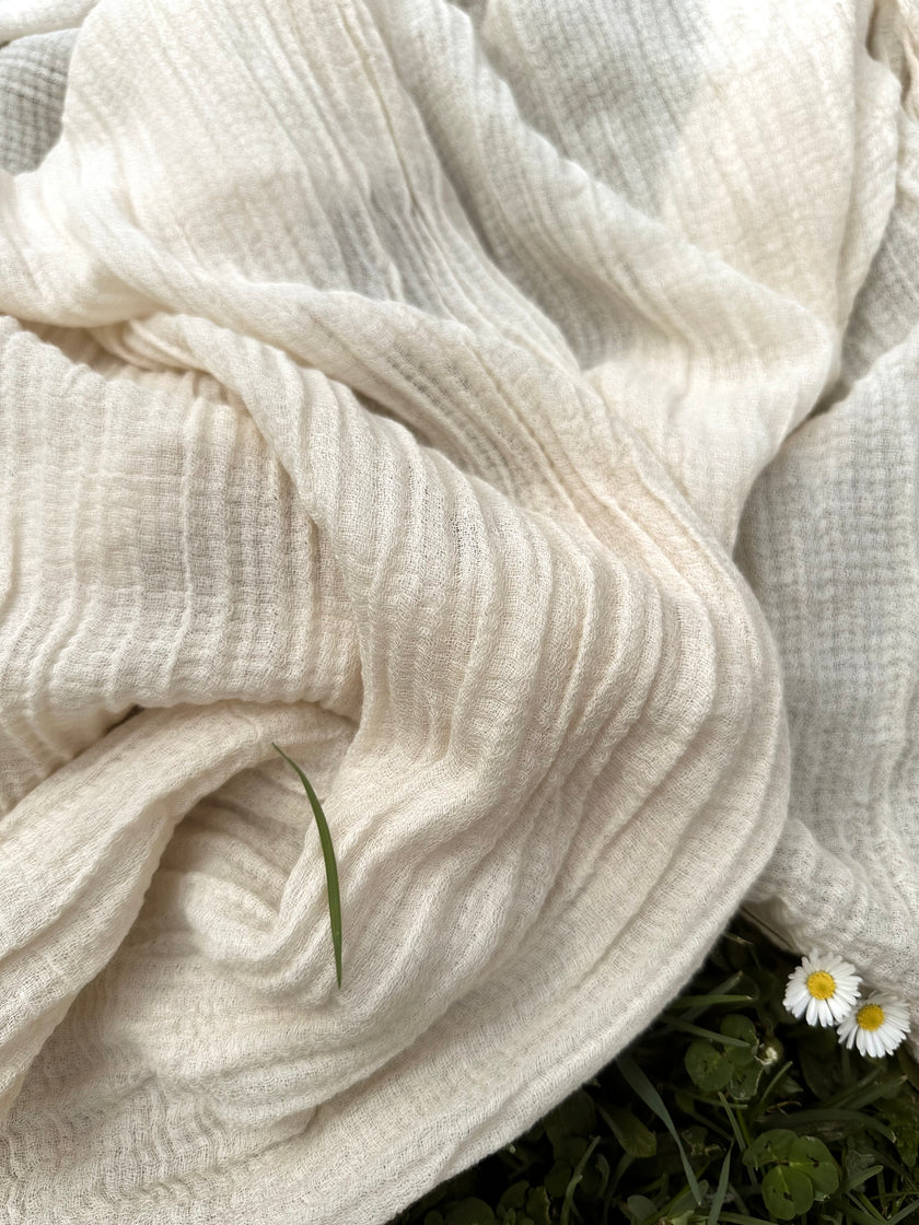 Hollow Mesh Organik Pamuklu Kumaş, Bej Beyaz Balıksırtı Desenli Şeffaf Kırışık Şeffaf Pamuklu Kumaş