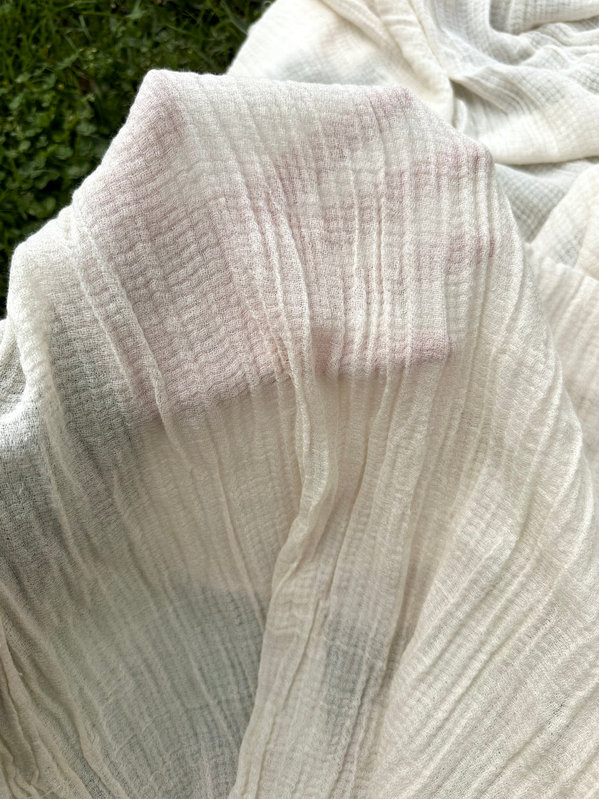 Hollow Mesh Organik Pamuklu Kumaş, Bej Beyaz Balıksırtı Desenli Şeffaf Kırışık Şeffaf Pamuklu Kumaş