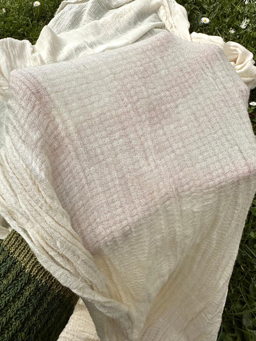 Hollow Mesh Organik Pamuklu Kumaş, Bej Beyaz Balıksırtı Desenli Şeffaf Kırışık Şeffaf Pamuklu Kumaş