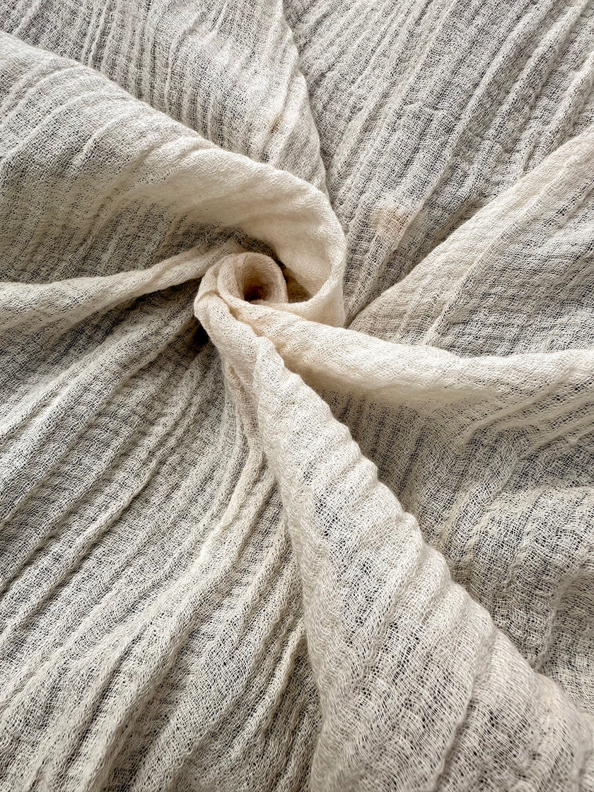 Hollow Mesh Organik Pamuklu Kumaş, Bej Beyaz Balıksırtı Desenli Şeffaf Kırışık Şeffaf Pamuklu Kumaş