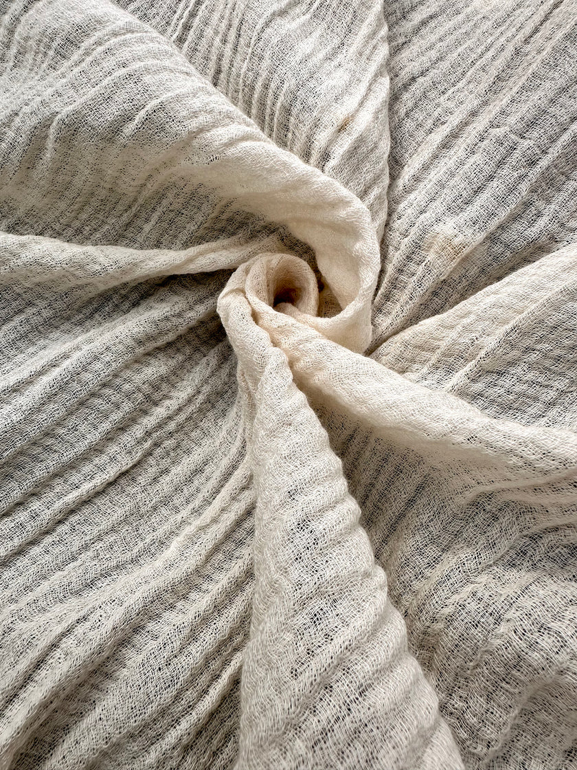 Hollow Mesh Organik Pamuklu Kumaş, Bej Beyaz Balıksırtı Desenli Şeffaf Kırışık Şeffaf Pamuklu Kumaş